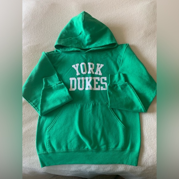 Jerzees Tops - JERZEES NuBlend York Dukes Green Hooded Fleece Pullover Sweatshirt Size S